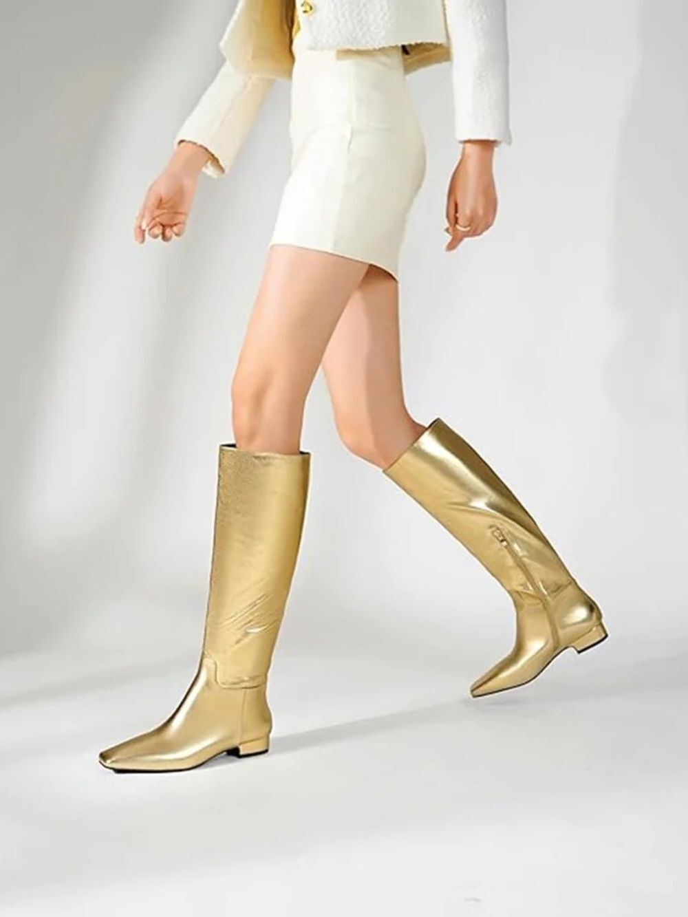 (Q6)Beauty Cry women's square toe knee-high boots with low chunky heel,size 10.5